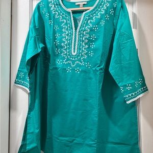 NWOT Woman Within Teal Embroidered Tunic Size 18/20=Large
